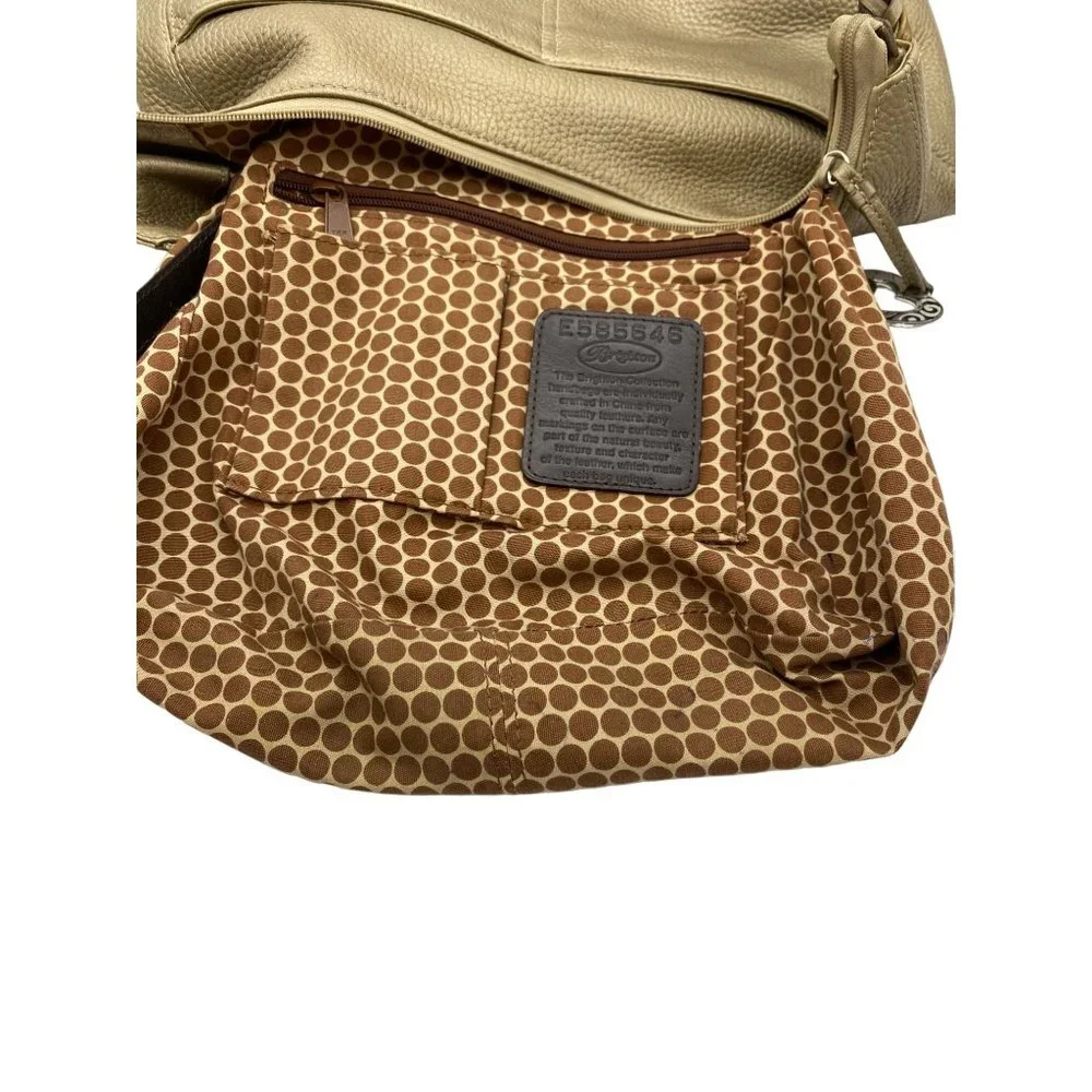 Brighton Barbados pebbled leather hobo purse handbag metallic gold braided handl